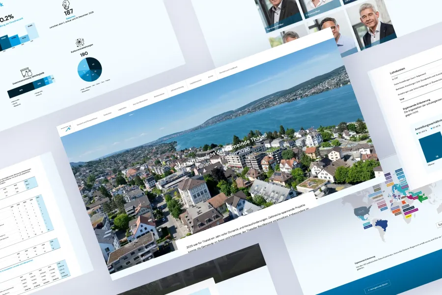 Ein Mockup des digitalen Geschäftsbericht der Gemeinde Thalwil, den die Weserve AG erstellt hat.